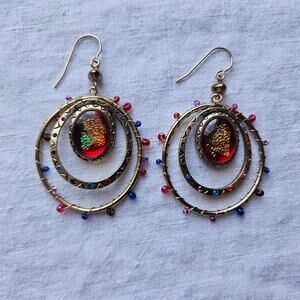 Chico's Colorful "Opal" Dangle Hoop Earrings